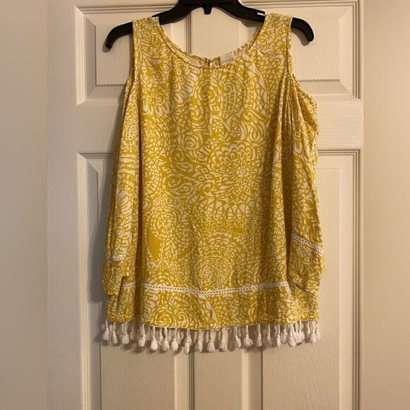 Chicos Weekend Womens Sunny Mosaic Cold-Shoulder Top 3/4 Sleeve Size 2 Medium - Picture 4 of 9